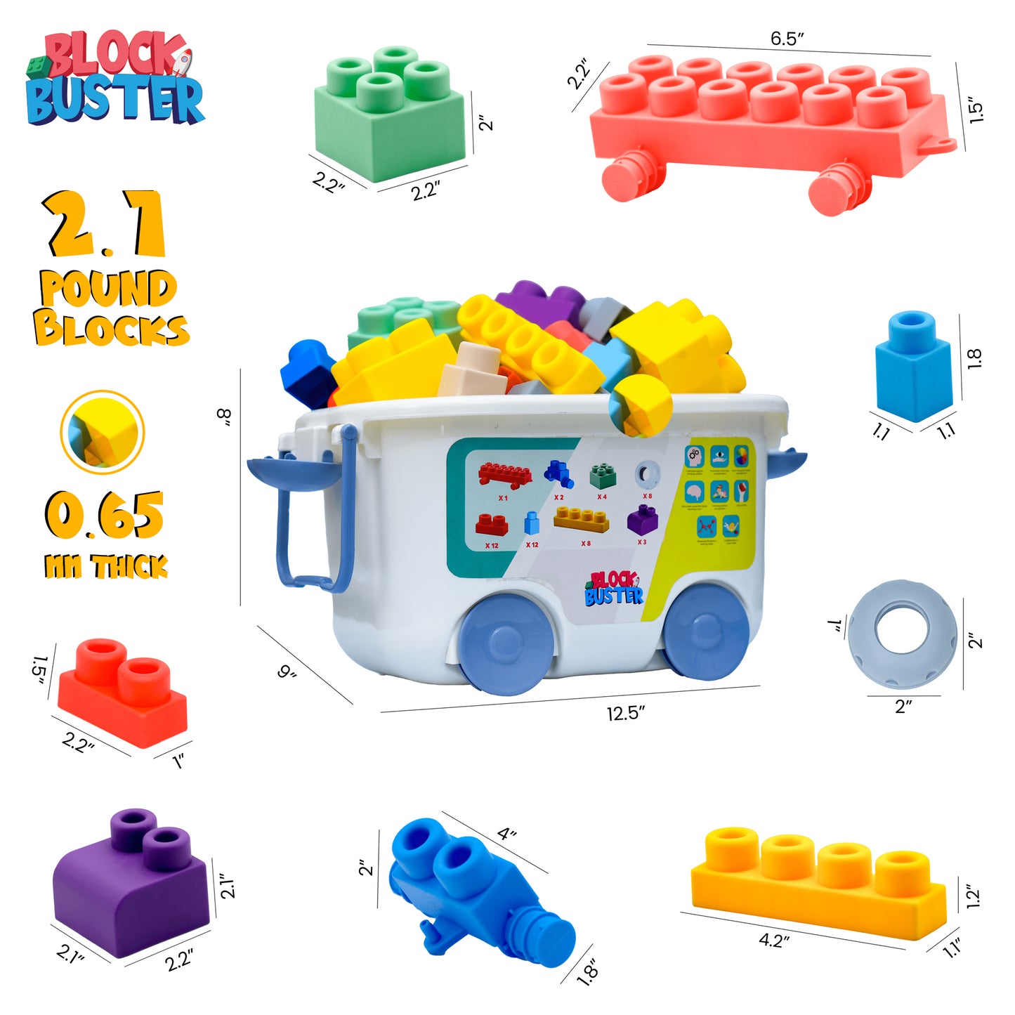 Top Grade 50 Piece Multi Color Soft Large Building Blocks Preschool Toys with Storage Box- Kids Sensory Toys- Toddler Toys for Boys Girls- Building Blocks for Toddlers 1-3- STEM Learning Toys